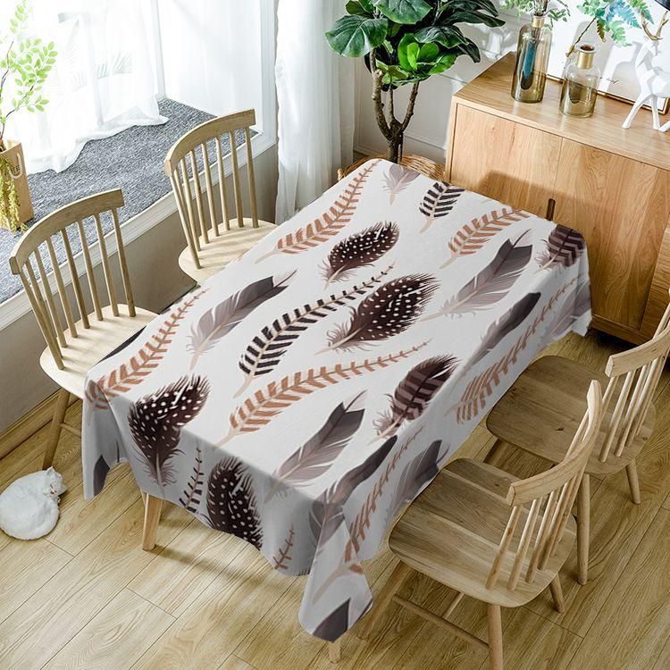 Tribal Feather Grey White Ethnic Fabtic Rectangle Tablecloth Table Decor Home Decor