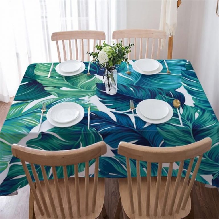 Tropical Exotic Dark Green Palm Leaf Hawaiian Rectangle Tablecloth Table Decor Home Decor