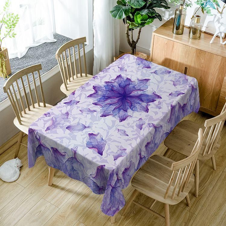 Watercolor Purple Flowers Petals Rectangle Tablecloth Table Decor Home Decor