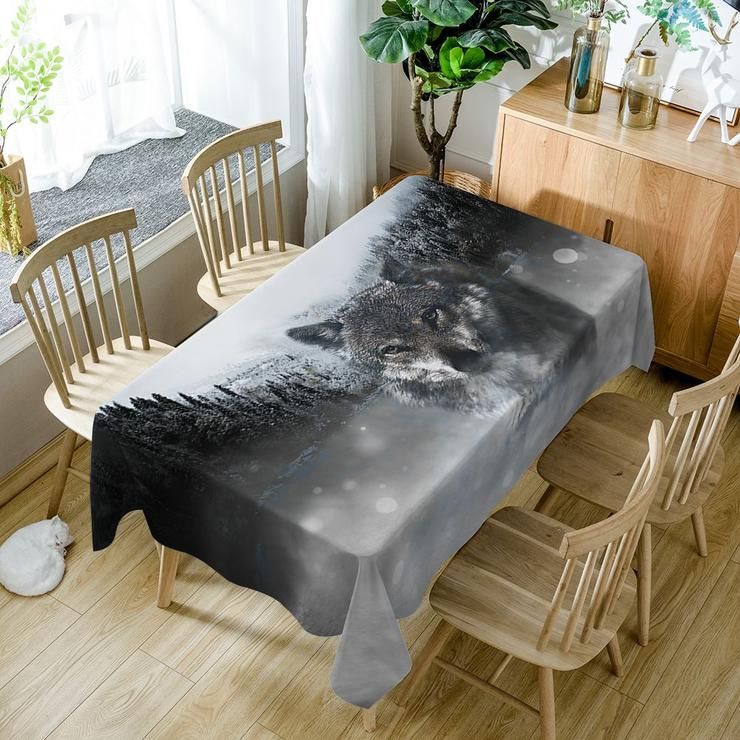Wildlife Wolf And Winter Forest Rectangle Tablecloth Table Decor Home Decor