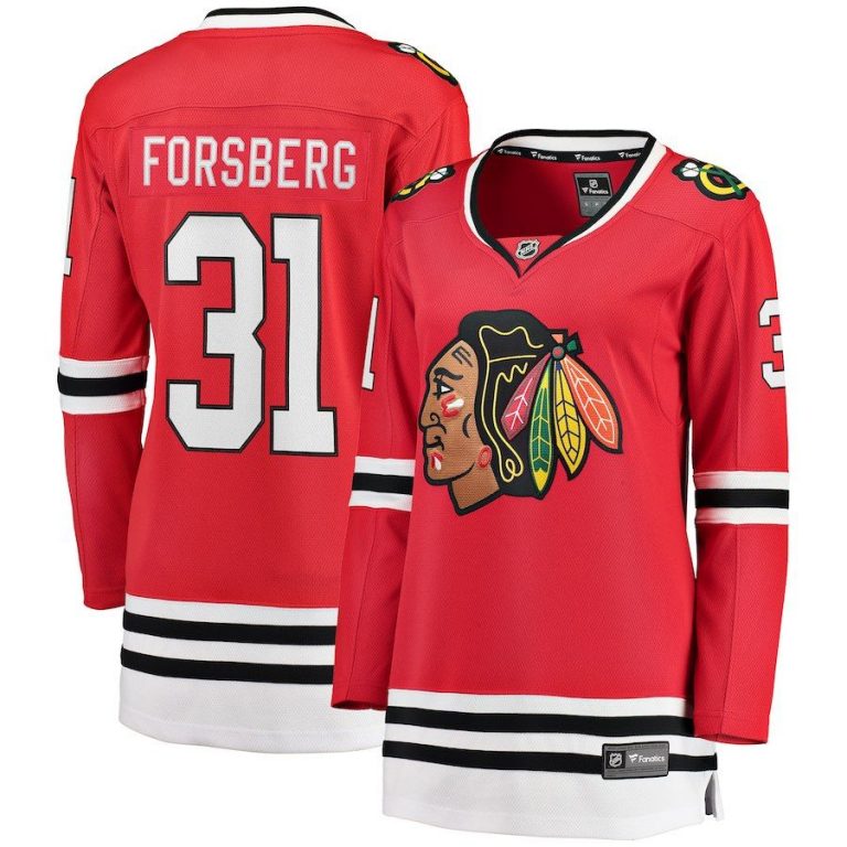 Women Chicago Blackhawks Anton Forsberg Red Breakaway Player Jersey