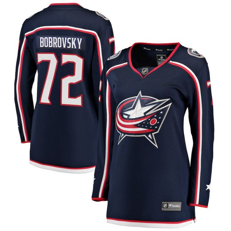 Women Columbus Blue Jackets Sergei Bobrovsky Navy Home Breakaway Jersey