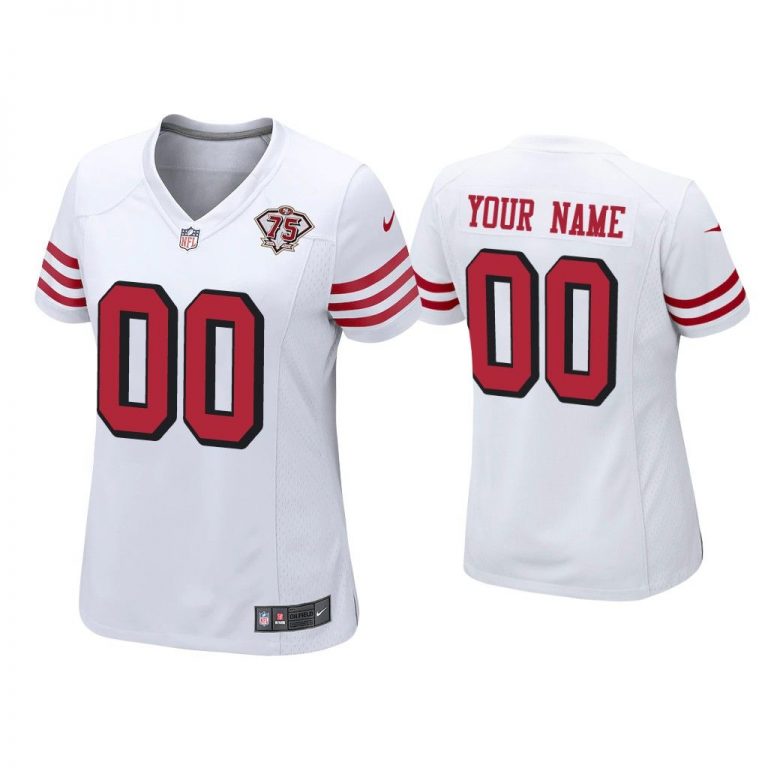 Women Custom San Francisco 49ers White 75th Anniversary Alternate Game Jersey