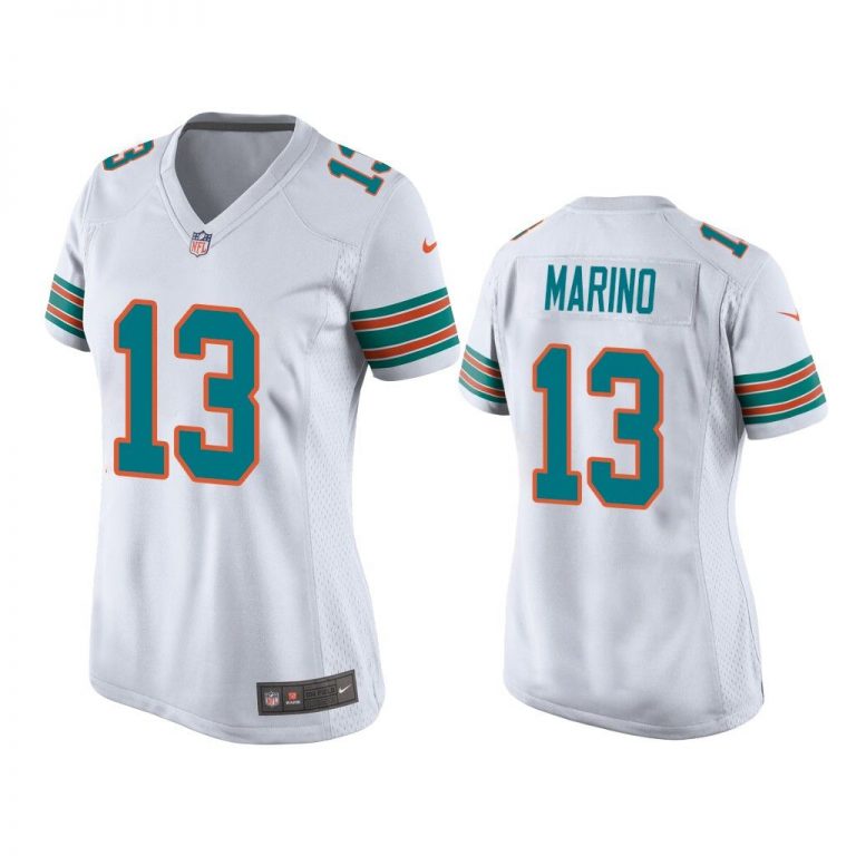 Women Dan Marino Miami Dolphins White Throwback Jersey