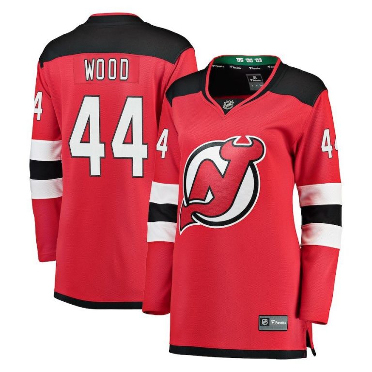 Women New Jersey Devils Miles Wood Red Breakaway Jersey