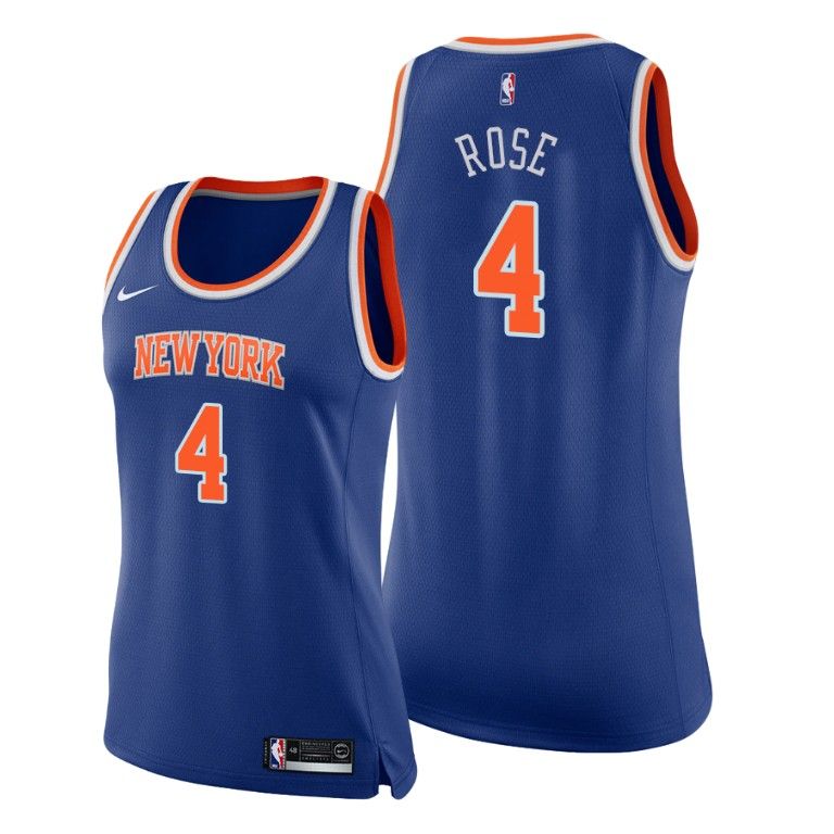 Women New York Knicks Derrick Rose Icon Edition Blue Jersey