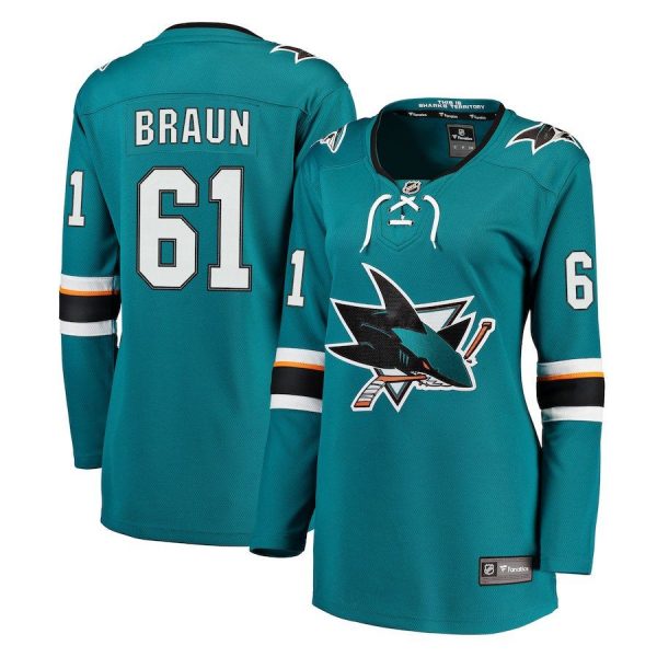 Women San Jose Sharks Justin Braun Teal Breakaway Jersey