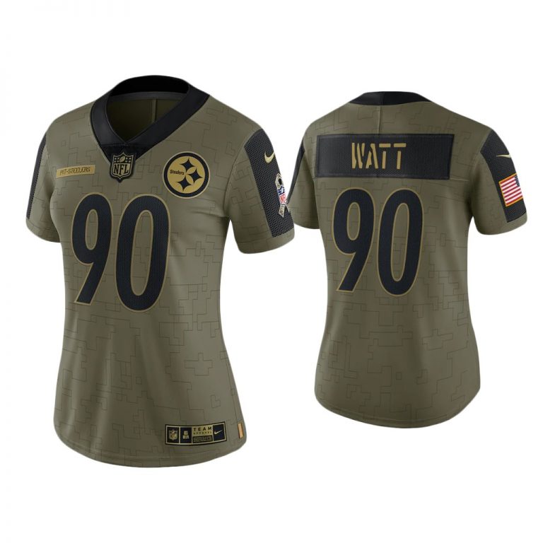 Women T.J. Watt Pittsburgh Steelers Olive 2021 Salute To Service Limited Jersey