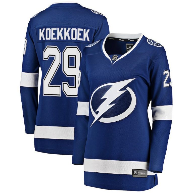 Women Tampa Bay Lightning Slater Koekkoek Blue Breakaway Player Jersey