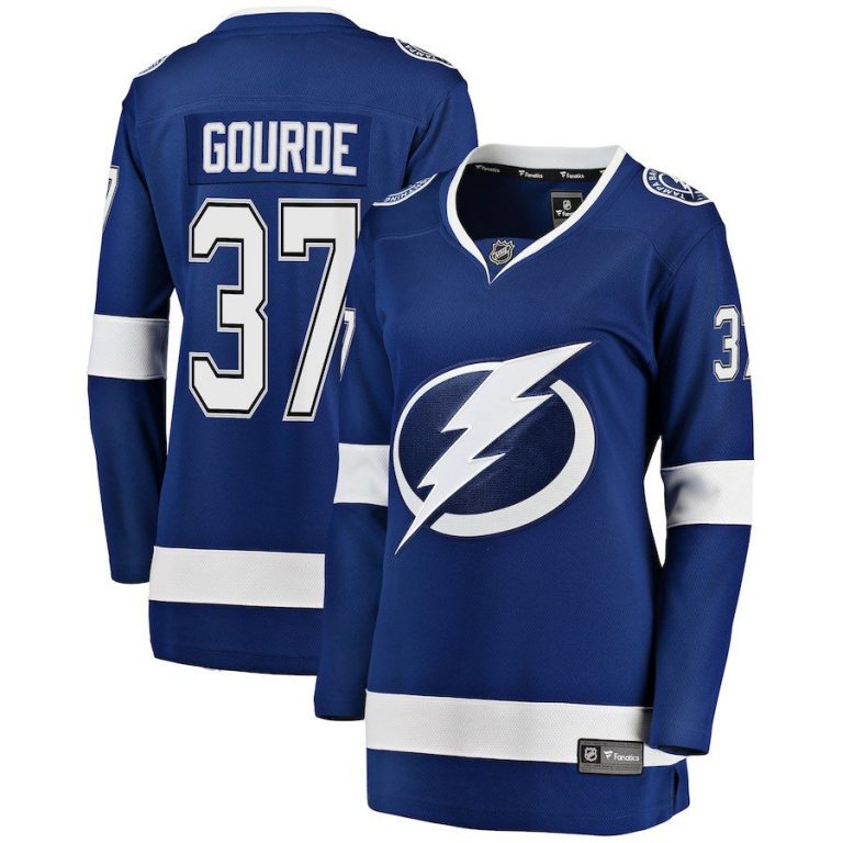 Women Tampa Bay Lightning Yanni Gourde Blue Breakaway Player Jersey