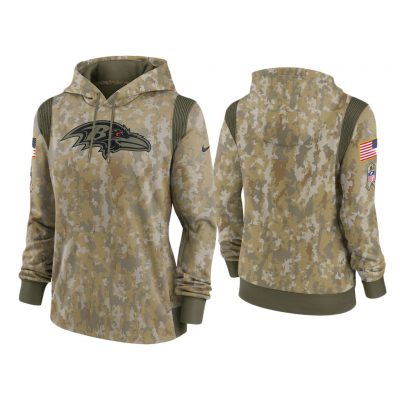 Women's Baltimore Ravens Olive 2021 Salute To Service Therma Performance Hoodie