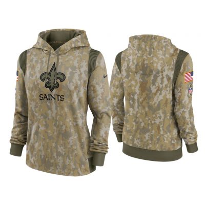 Women's New Orleans Saints Olive 2021 Salute To Service Therma Performance Hoodie
