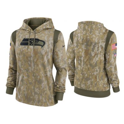 Women's Seattle Seahawks Olive 2021 Salute To Service Therma Performance Hoodie