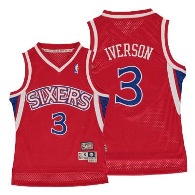 Youth Allen Iverson #3 76Ers Hardwood Classics Red Jersey