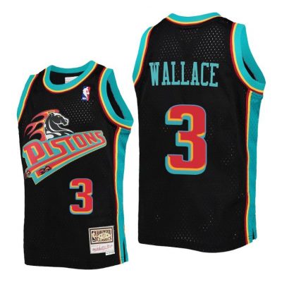 Youth Ben Wallace Detroit Pistons Jersey #3 Reload Black Hardwood Classics