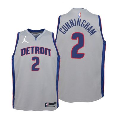 Youth Cade Cunningham 2021 NBA Draft No.1 Detroit Pistons #2 Youth Jersey Gray Statement Edition