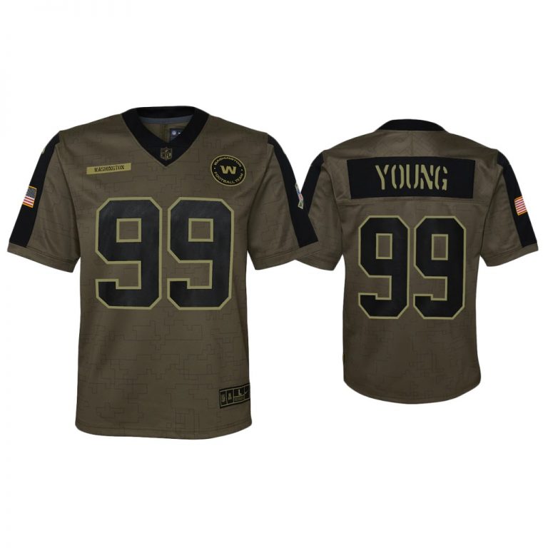 Youth Chase Young Washington Football Team Olive 2021 Salute To Service Game Jersey