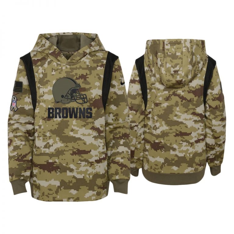 Youth Cleveland Browns Olive 2021 Salute To Service Therma Hoodie