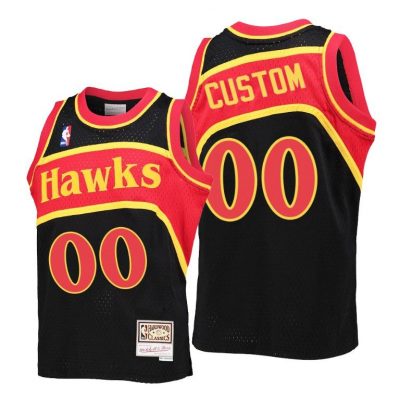 Youth Custom Atlanta Hawks Jersey #00 Reload Black Throwback