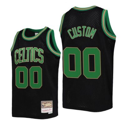 Youth Custom Boston Celtics Jersey #00 Reload Black Hardwood Classics