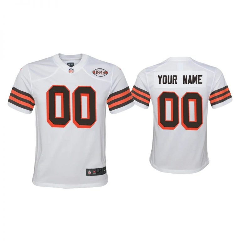 Youth Custom Cleveland Browns White 1946 Collection Alternate Game Jersey