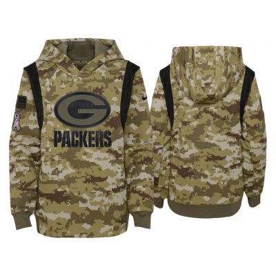 Youth Green Bay Packers Olive 2021 Salute To Service Therma Hoodie