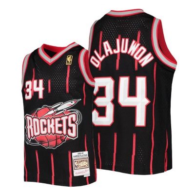 Youth Hakeem Olajuwon Houston Rockets Jersey #34 Reload Black Hardwood Classics