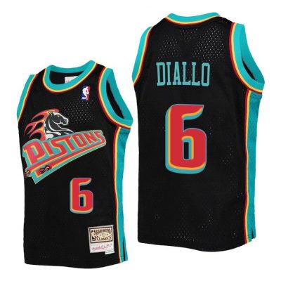 Youth Hamidou Diallo Detroit Pistons Jersey #6 Reload Black Hardwood Classics