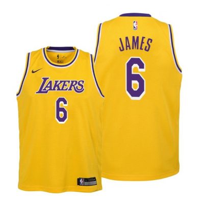 Youth Lakers #6 LeBron James 2021-22 Icon Edition Youth Gold Jersey Change Number
