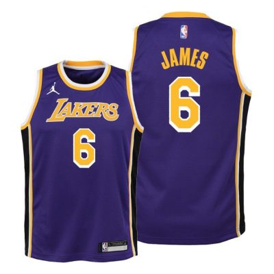 Youth Lakers #6 LeBron James 2021-22 Statement Edition Youth Purple Jersey Change Number