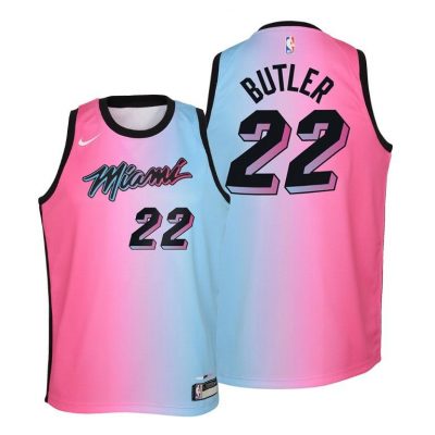 Youth Miami Heat Jimmy Butler 2020-21 City Blue Pink Jersey