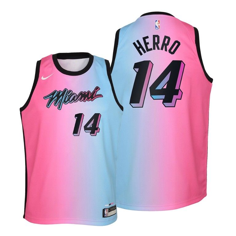 Youth Miami Heat Tyler Herro 2020-21 City Blue Pink Jersey