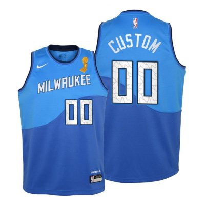 Youth Milwaukee Bucks 2021 NBA Finals Champions Custom #00 Jersey Blue