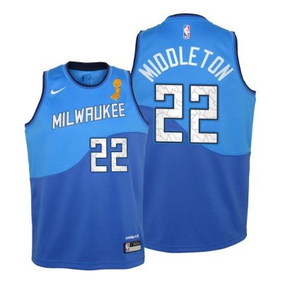 Youth Milwaukee Bucks 2021 NBA Finals Champions Khris Middleton #22 Jersey Blue