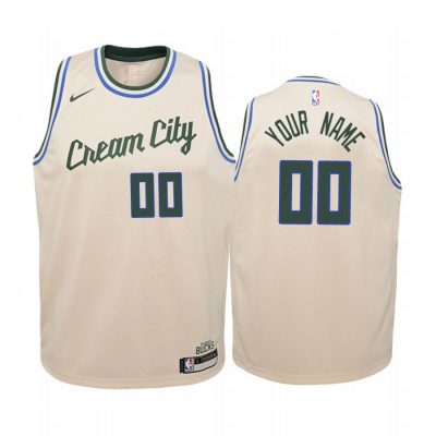 Youth Milwaukee Bucks Custom #00 City Cream Jersey