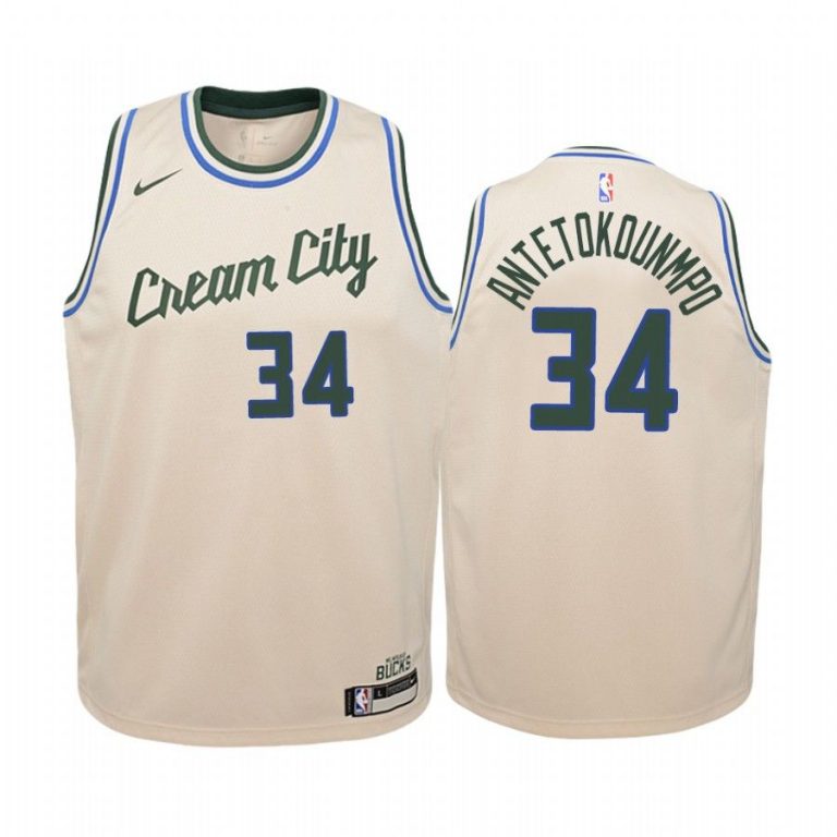 Youth Milwaukee Bucks Giannis Antetokounmpo #34 City Cream Jersey