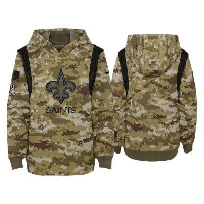 Youth New Orleans Saints Olive 2021 Salute To Service Therma Hoodie