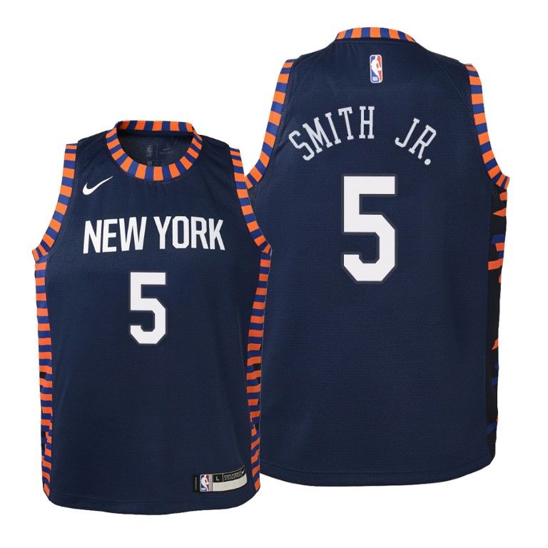 Youth New York Knicks 18-19 Dennis Smith Jr. #5 City Navy Jersey