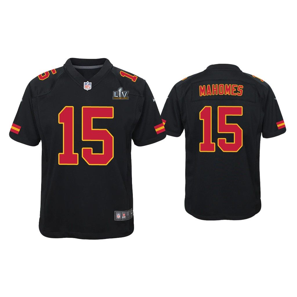 Youth 2021 Kansas City Chiefs #15 Patrick Mahomes Black Super Bowl LIV Black  Game Fashion Jersey