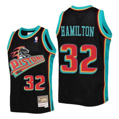 Youth Richard Hamilton Detroit Pistons Jersey #32 Reload Black Hardwood Classics