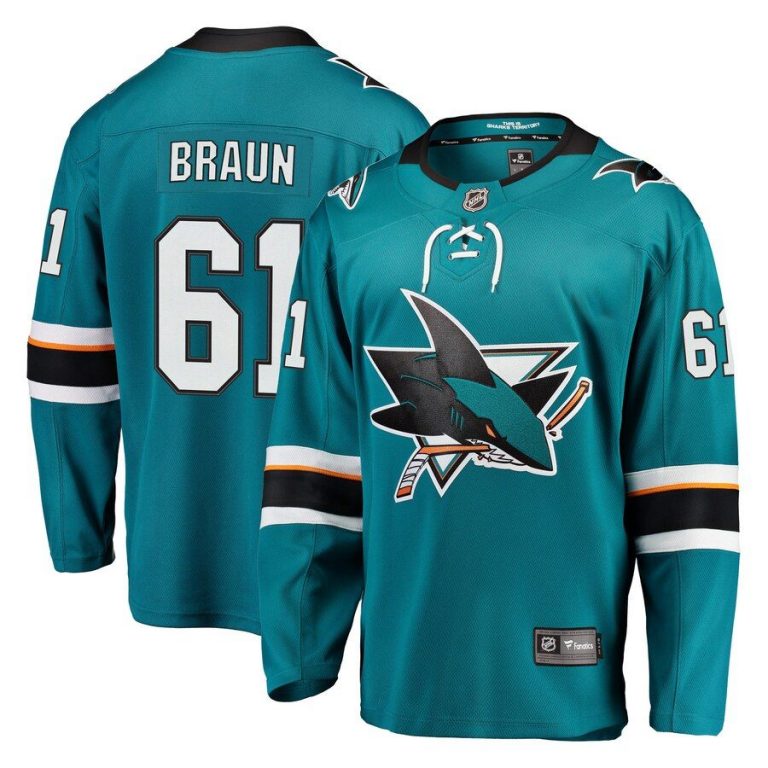 Youth San Jose Sharks Justin Braun Teal Breakaway Player Jersey