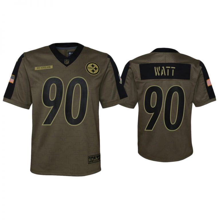 Youth T.J. Watt Pittsburgh Steelers Olive 2021 Salute To Service Game Jersey