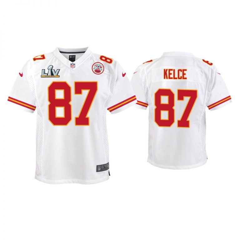 Youth Travis Kelce Kansas City Chiefs Super Bowl LV White Game Jersey