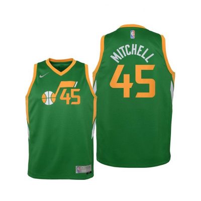 Youth Utah Jazz Donovan Mitchell Youth 2021 Earned Edition Green Jersey