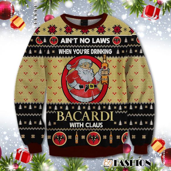 3D All Over Printed Ain'T No Laws When You Drink Bacardi With Claus Sweatshirt