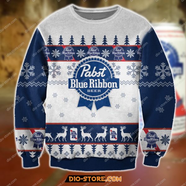3D All Over Printed Pabst Blue Ribbon Beer Ugly Christmas Sweatshirt
