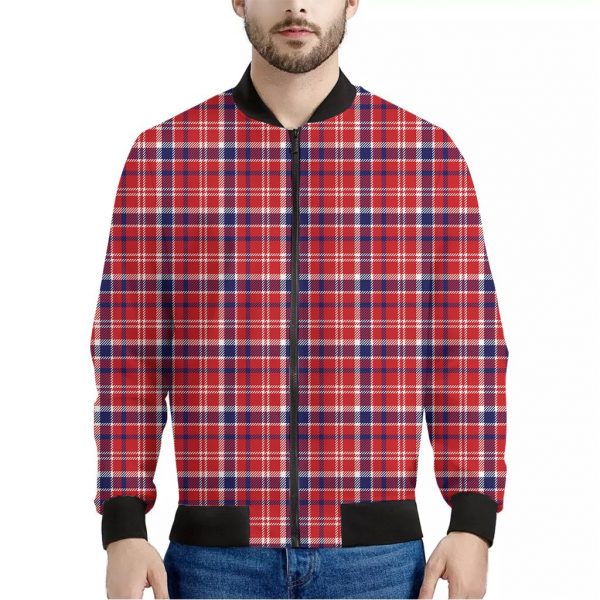 4th of July American Plaid Print Bomber Jacket