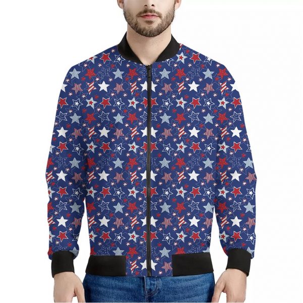 4th of July American Star Pattern Print Bomber Jacket