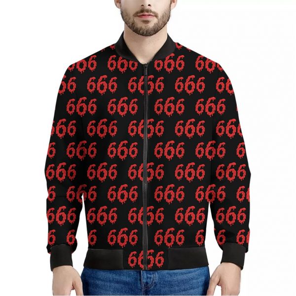 666 Satan Pattern Print Bomber Jacket