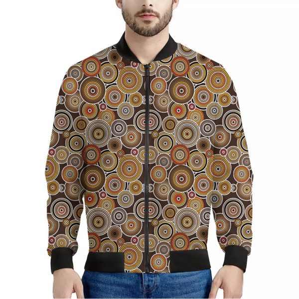 Aboriginal Art Dot Pattern Print Bomber Jacket